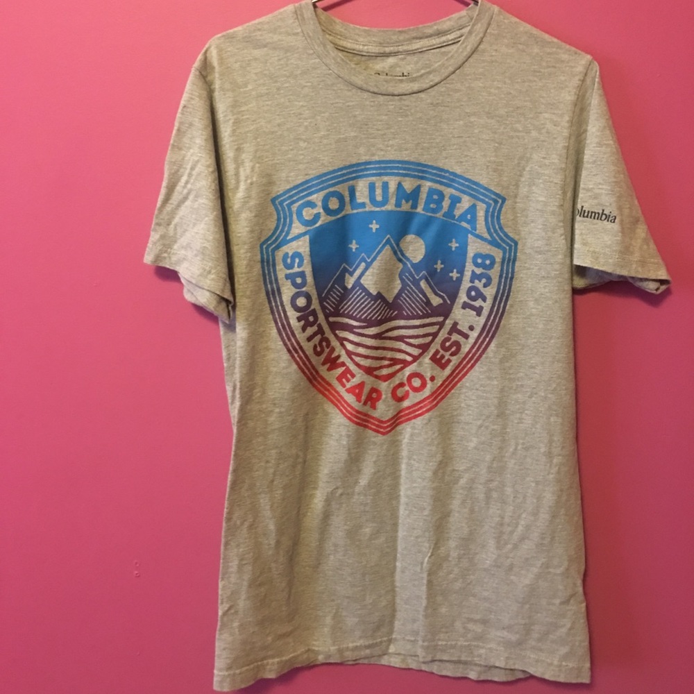 columbia grey tee with colorful logo